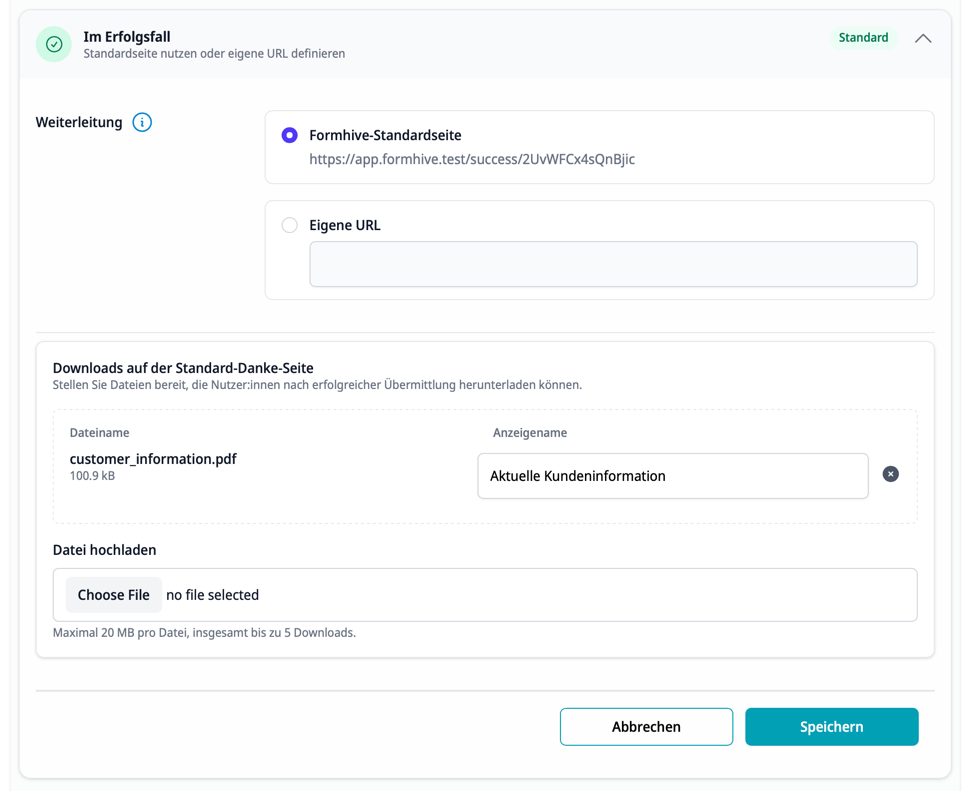 Downloads auf der Formhive-Standardseite